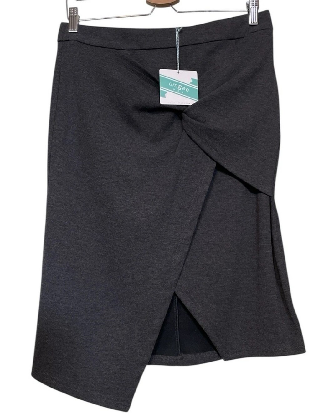 Umgee Charcoal Twist-Front Midi Skirt